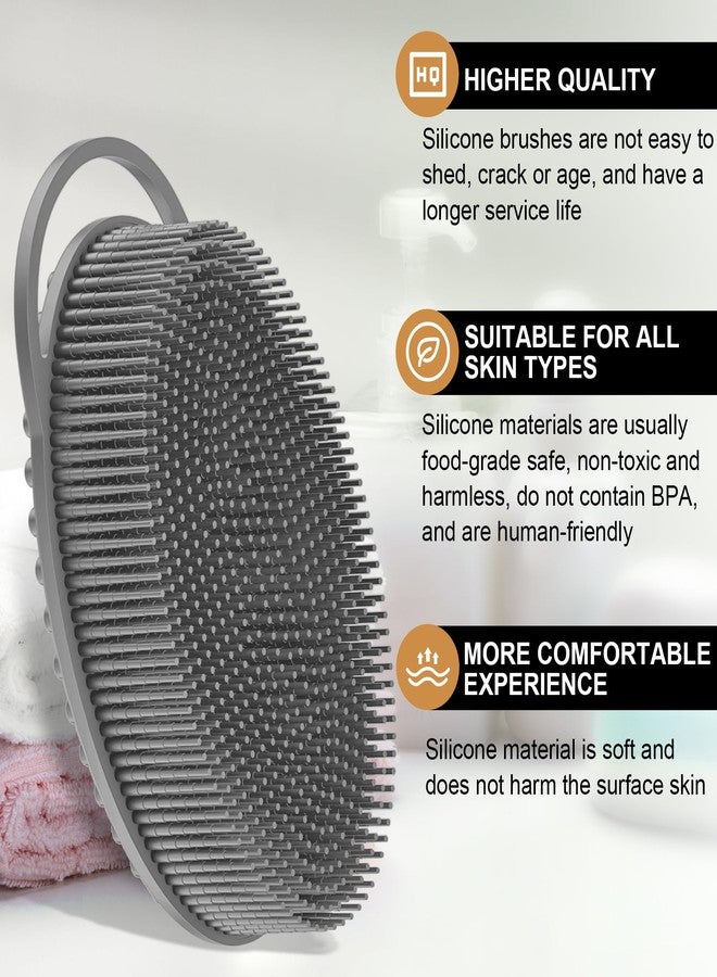 ميتين ليفة تقشير الجسم من السيليكون من ميتين مع حلقة، ليفة تقشير الجسم للرجال والنساء، ليفة سيليكون للاستحمام، سيليكون ناعم للاستحمام وروتين العناية بالبشرة (رمادي) - Image 3